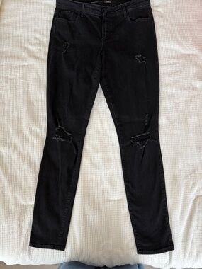 Old Navy Mid-Rise Pop Icon Black Ripped Skinny Jeans size 12 Tall